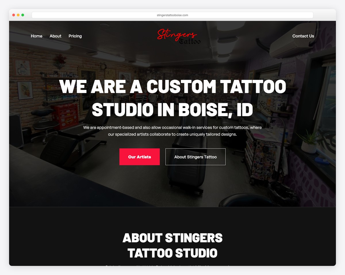 stingers tattoo website example