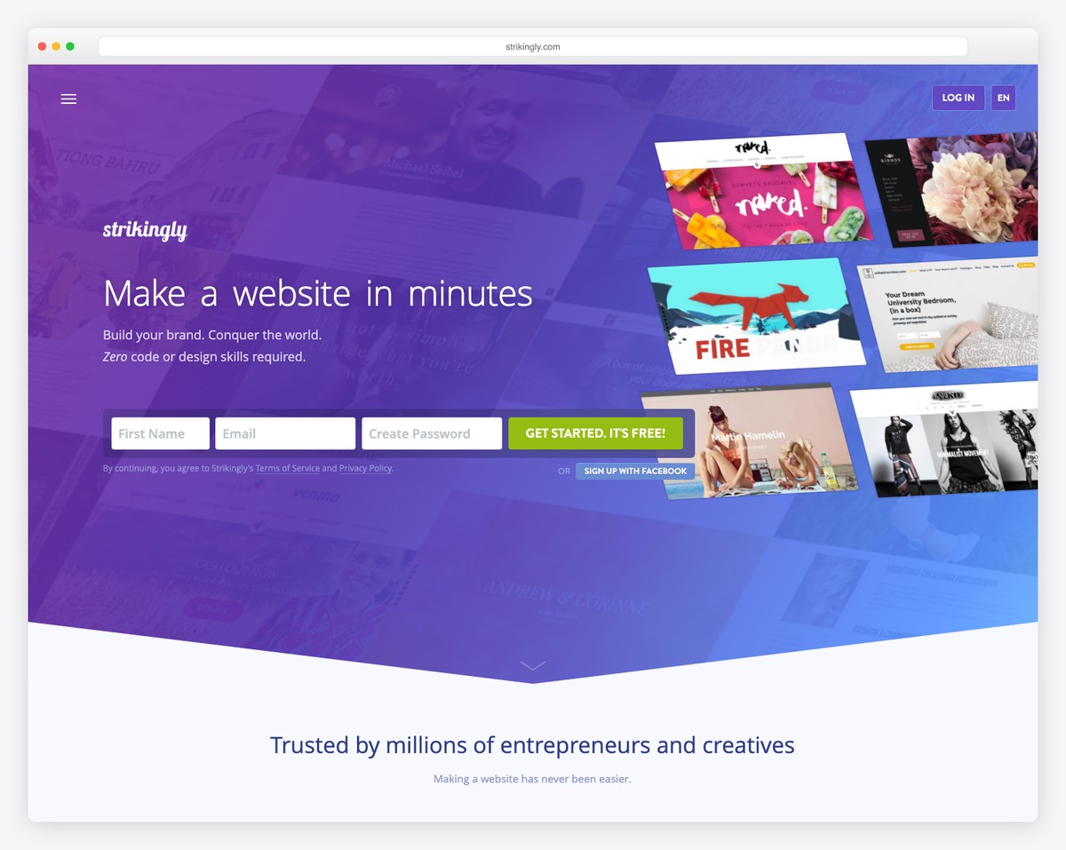Strikingly website builder with mobile-optimized templates and simple section editor