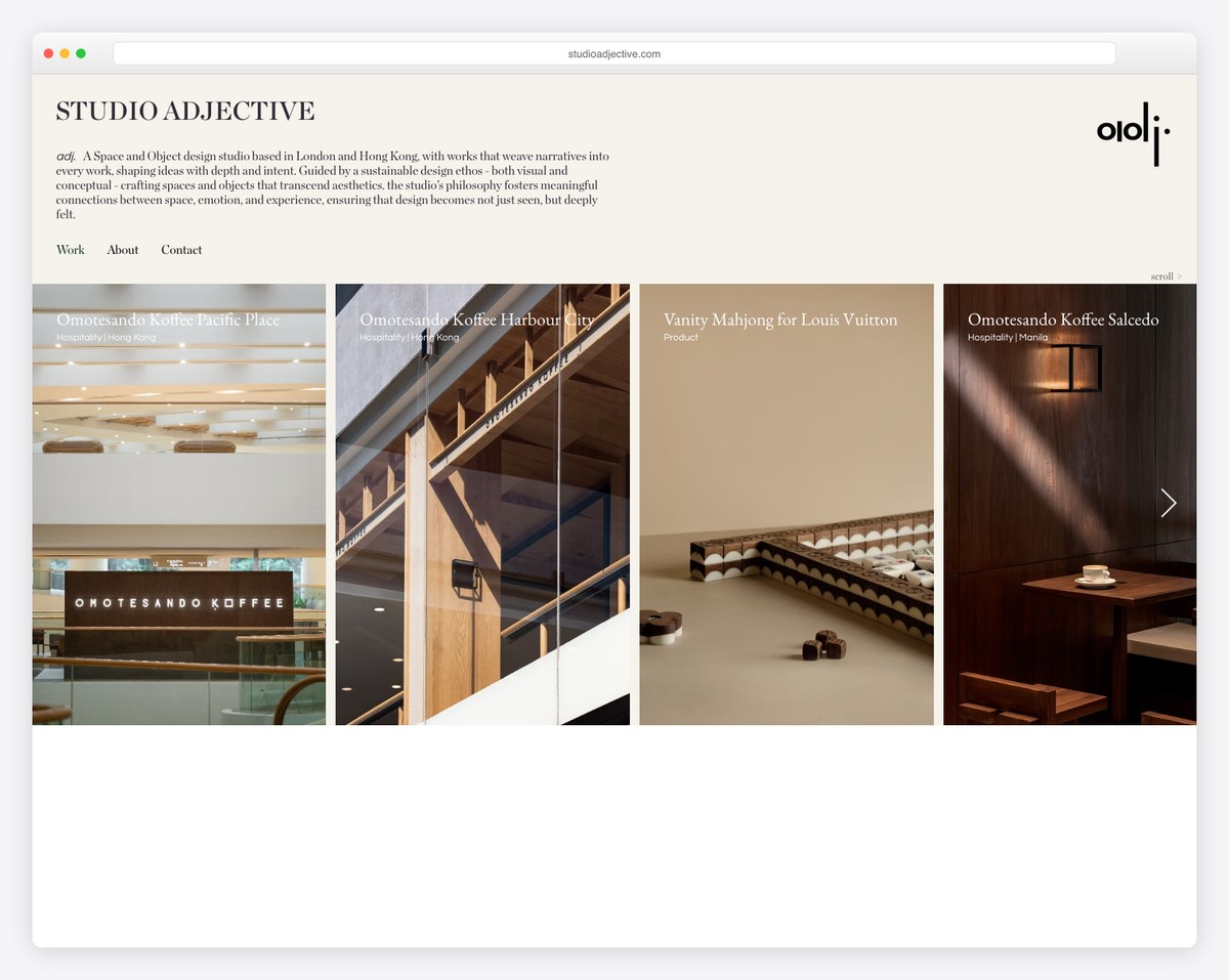 studio adjective website example