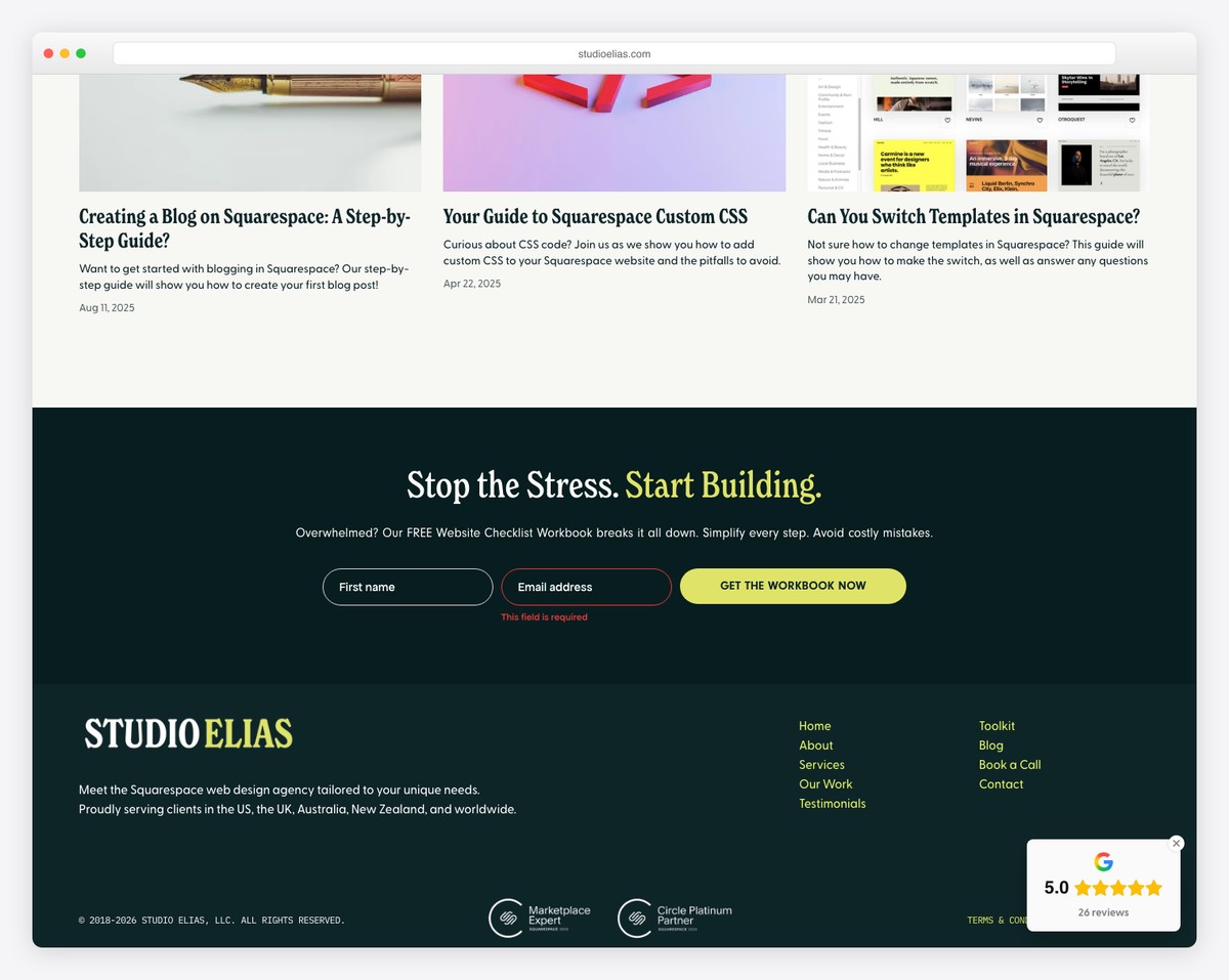 studio elias website example