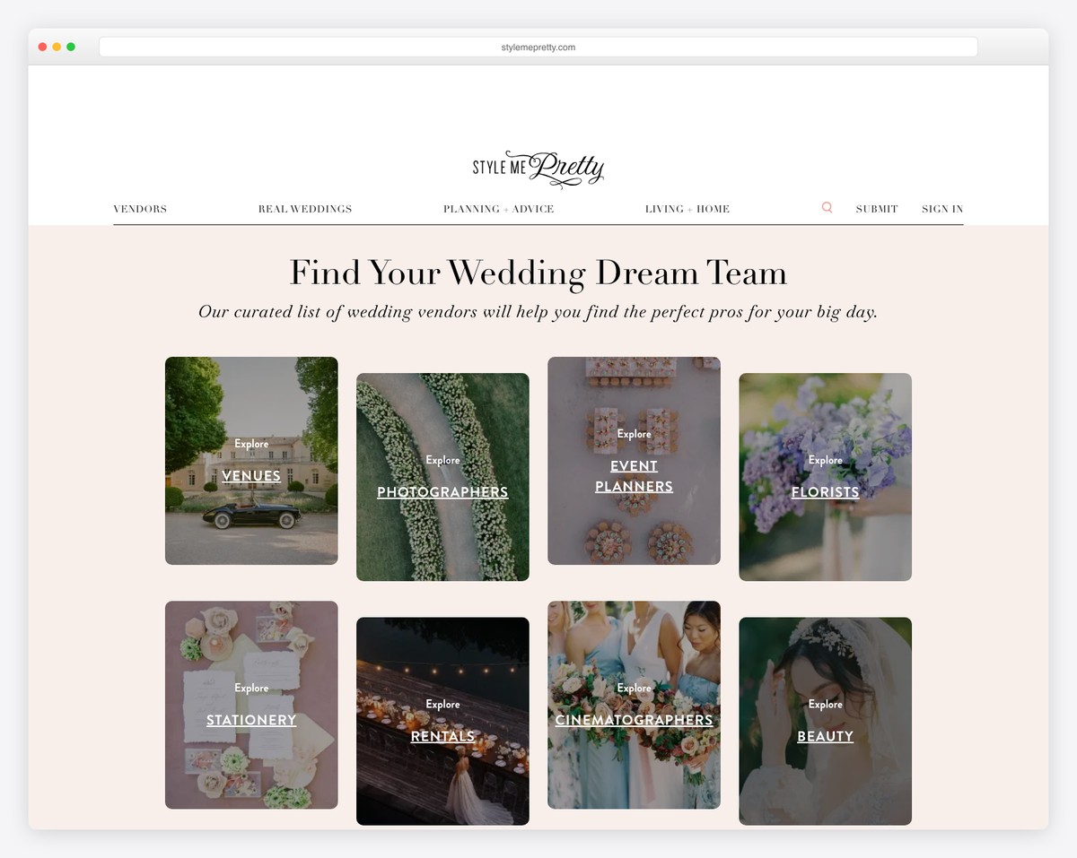 style me pretty wedding website example