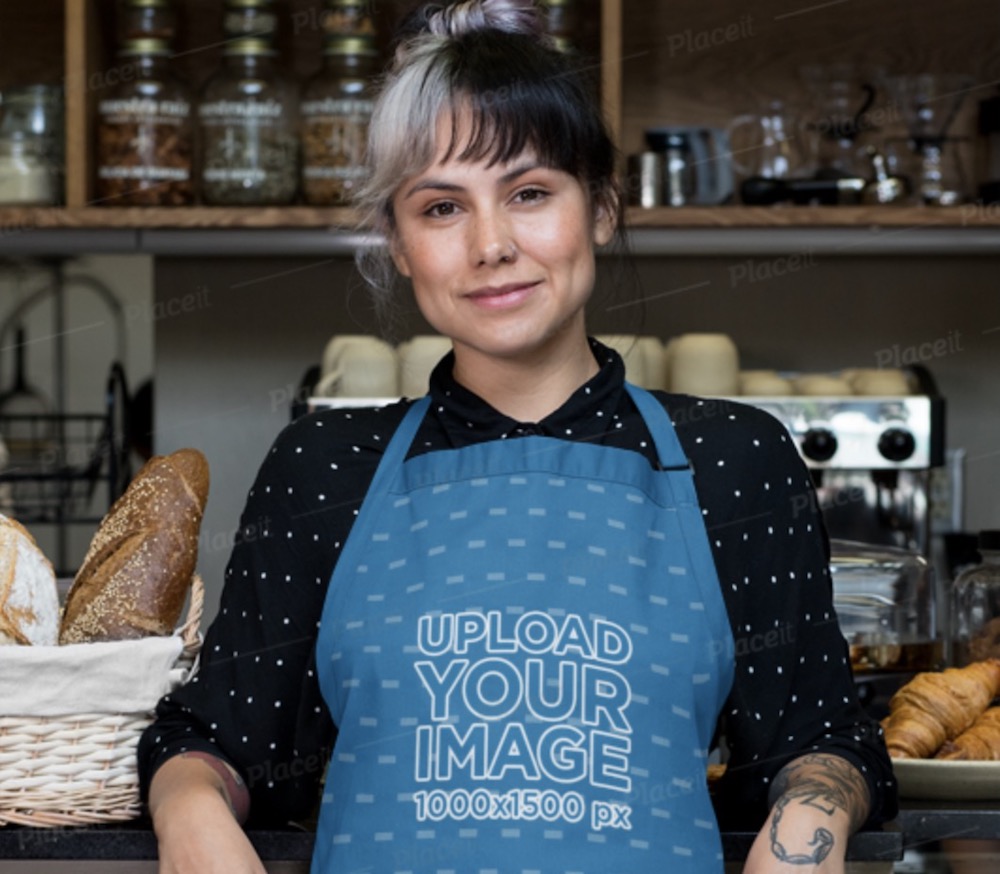 sublimated apron mockup featuring a tattooed woman
