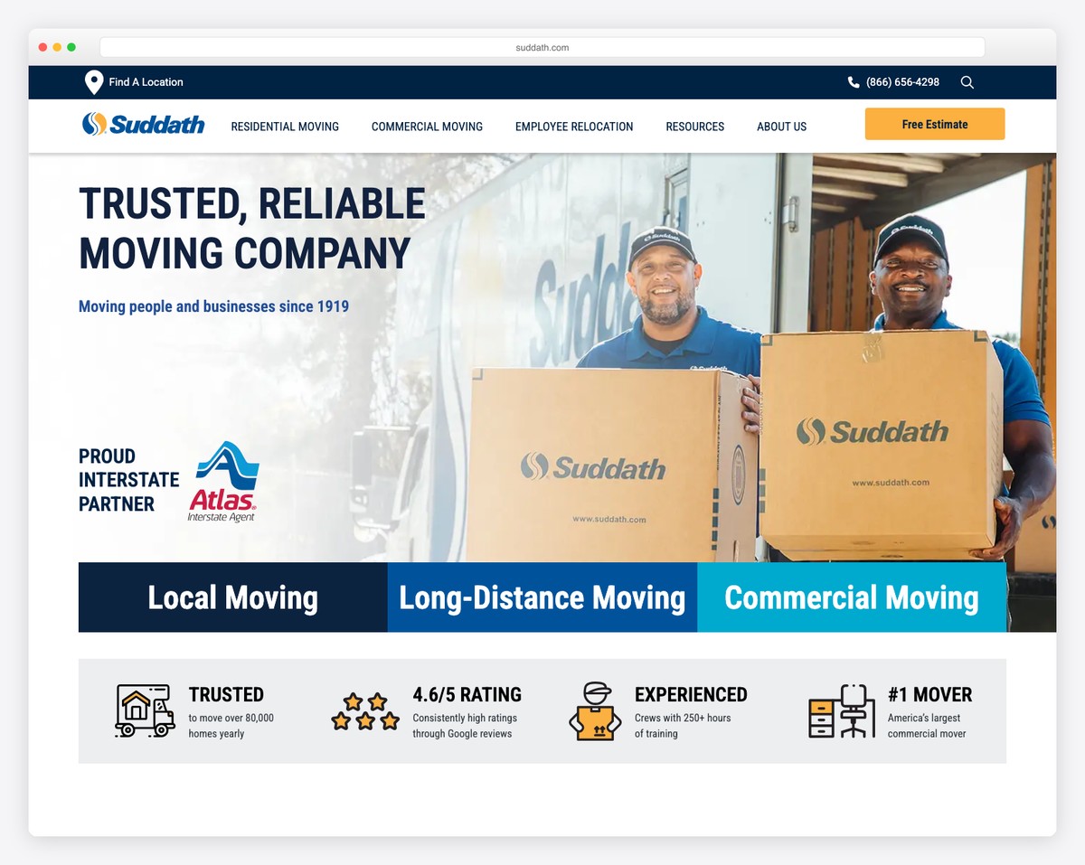 suddath commercial moving website