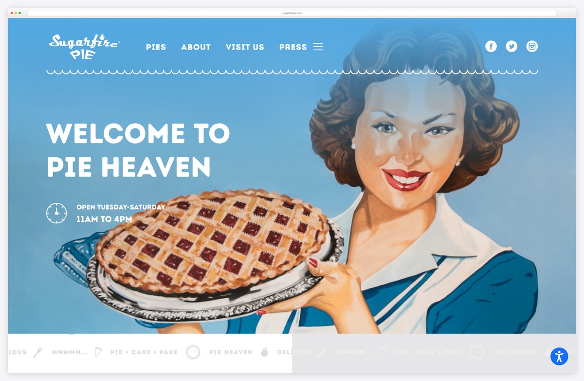 sugarfire pie 1950s retro bakery website example