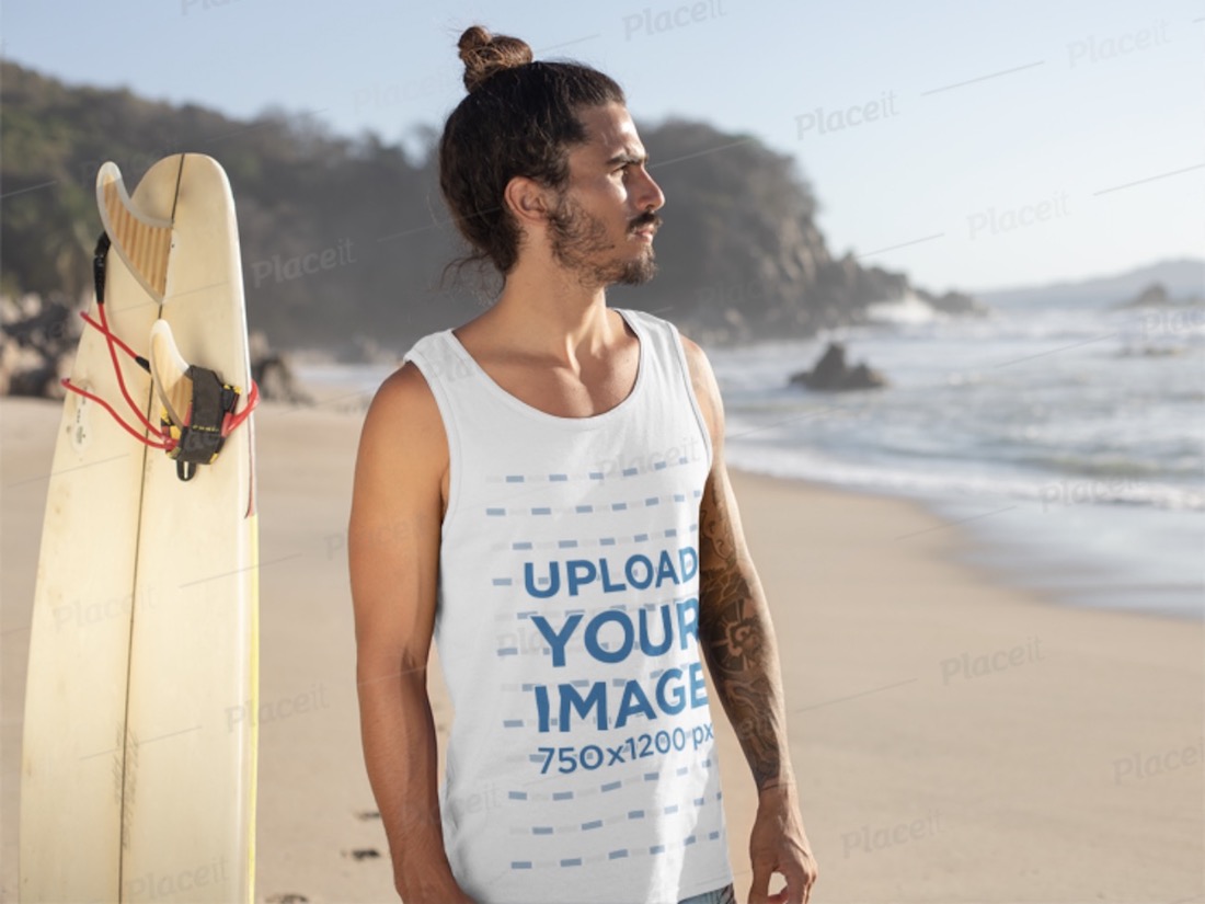 surfer guy wearing a tank top mockup