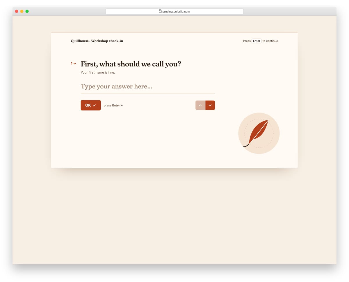 Survey Form V08: conversational one-question-at-a-time survey with keyboard shortcuts