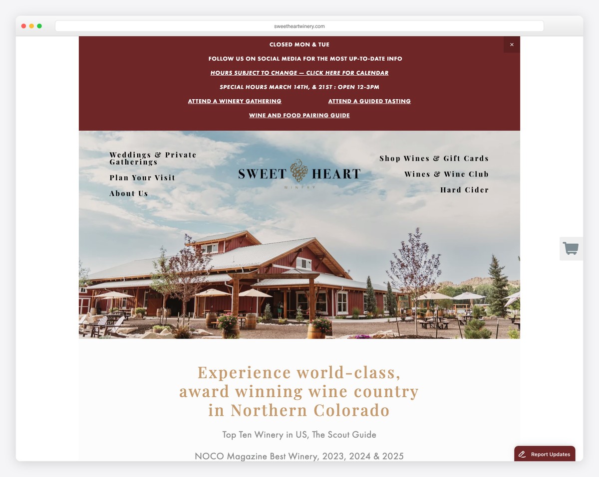 sweet heart winery website example