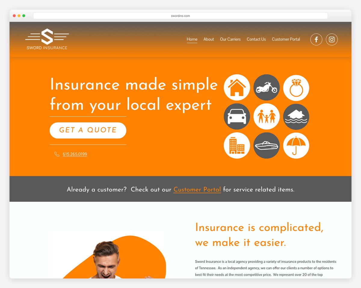 sword insurance website example
