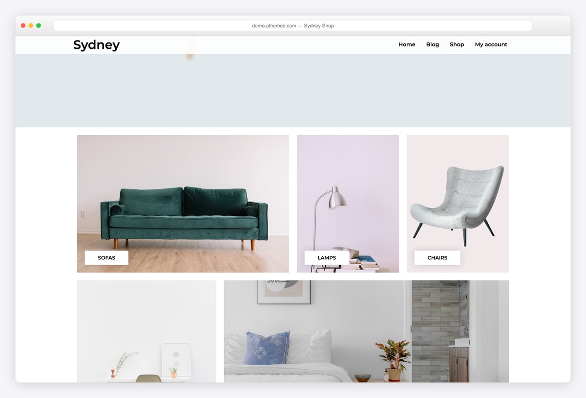 Sydney free WordPress theme shop demo product grid
