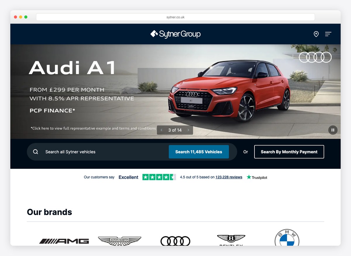 Sytner Group car dealer website homepage
