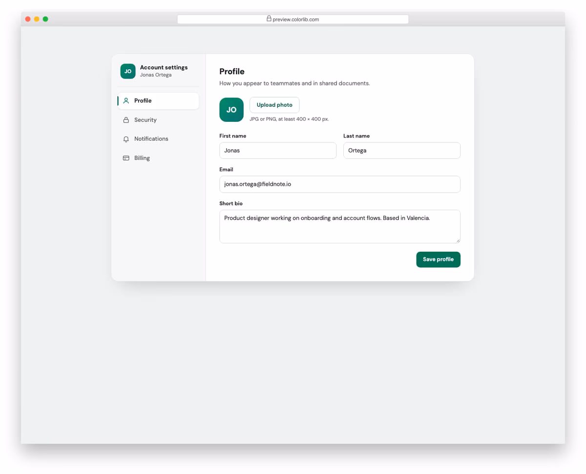 Tabs V03: vertical account settings tabs with real forms
