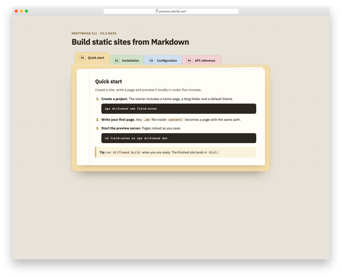 Tabs V05: file-folder tabs for a documentation page