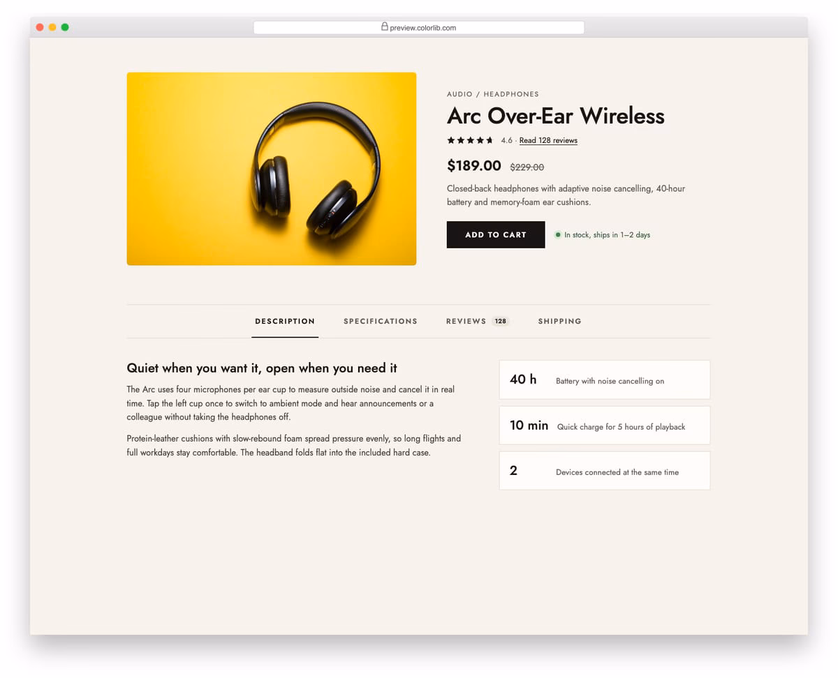 Tabs V06: e-commerce product detail tabs