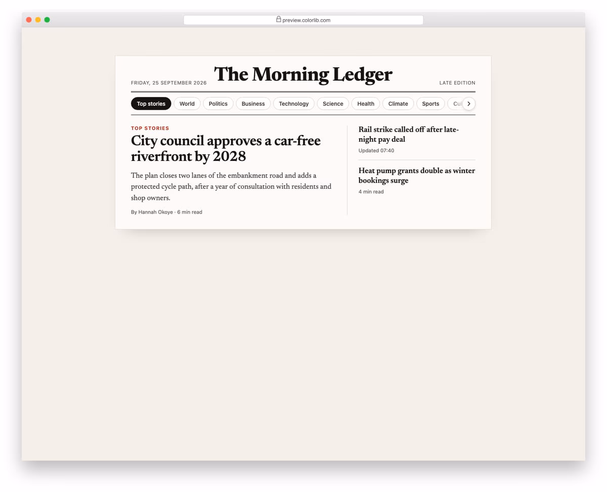 Tabs V08: scrollable news category tabs with scroll buttons