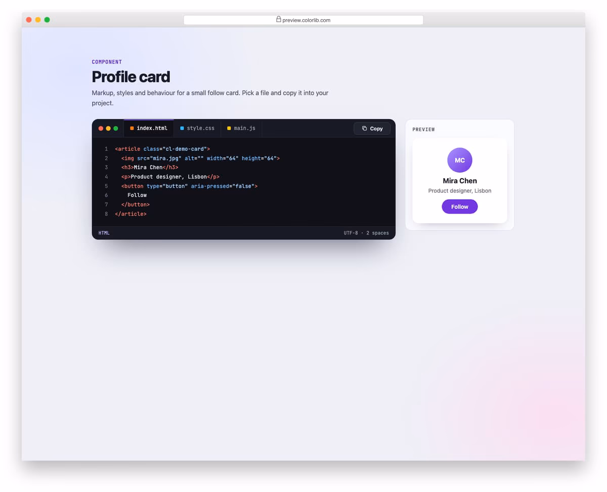 Tabs V12: code sample tabs with a copy button