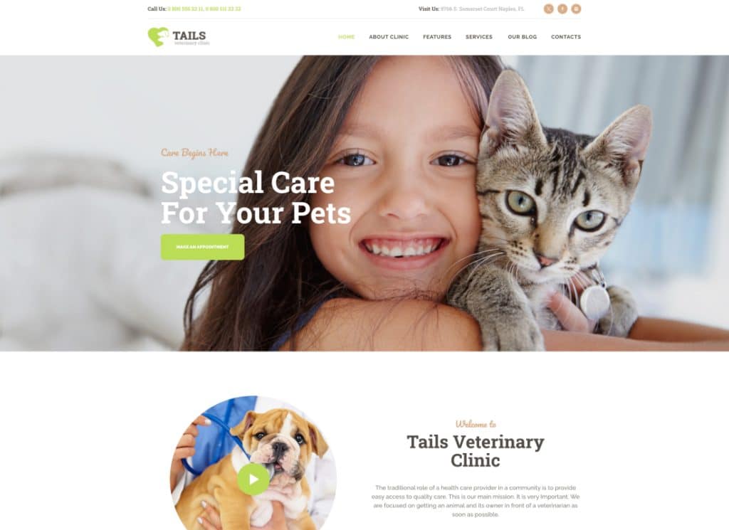 Tails - Veterinary Clinic, Pet Care & Animal WordPress Theme + Shop
