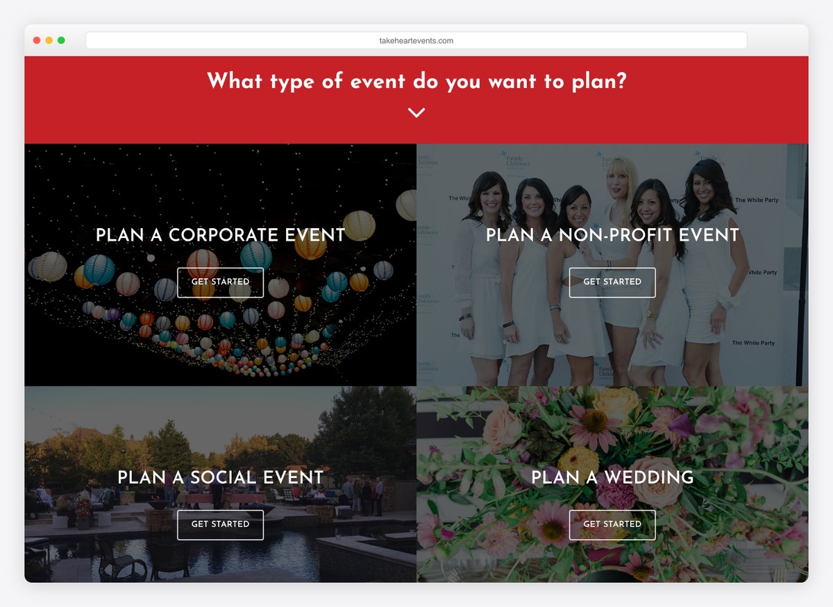 Take Heart Events event website homepage