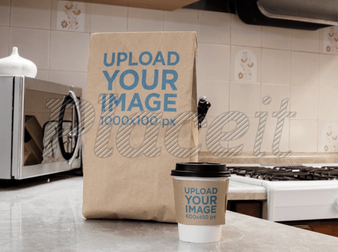 takeaway coffee cup and paper bag mockup