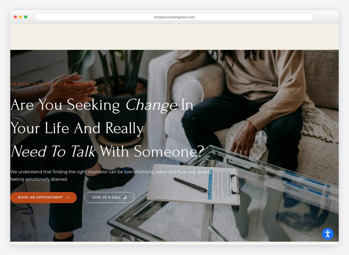 Tampa Counseling Place therapist website homepage