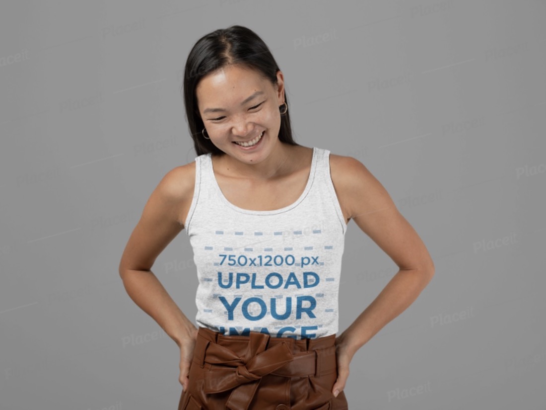 tank top mockup featuring a smiling woman