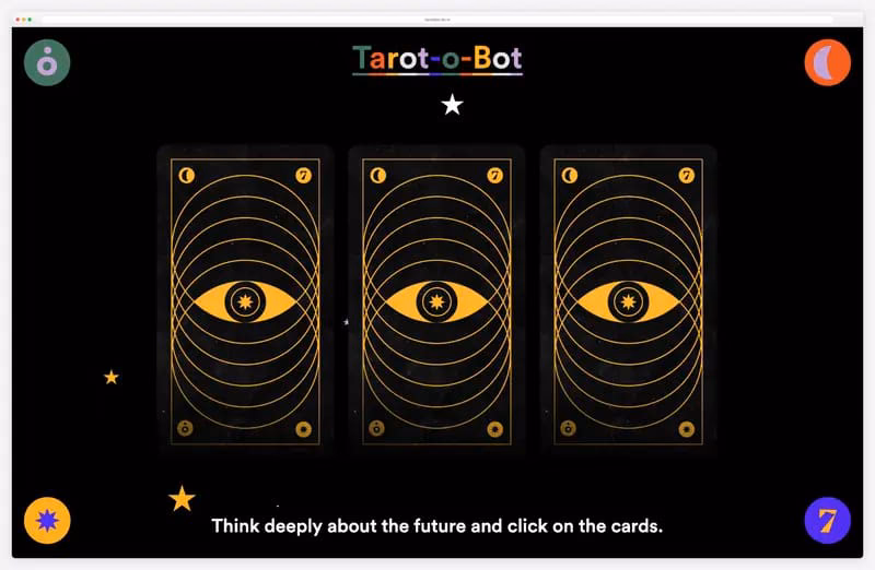 Tarot-o-bot: pressing Enter deals three illustrated tarot cards