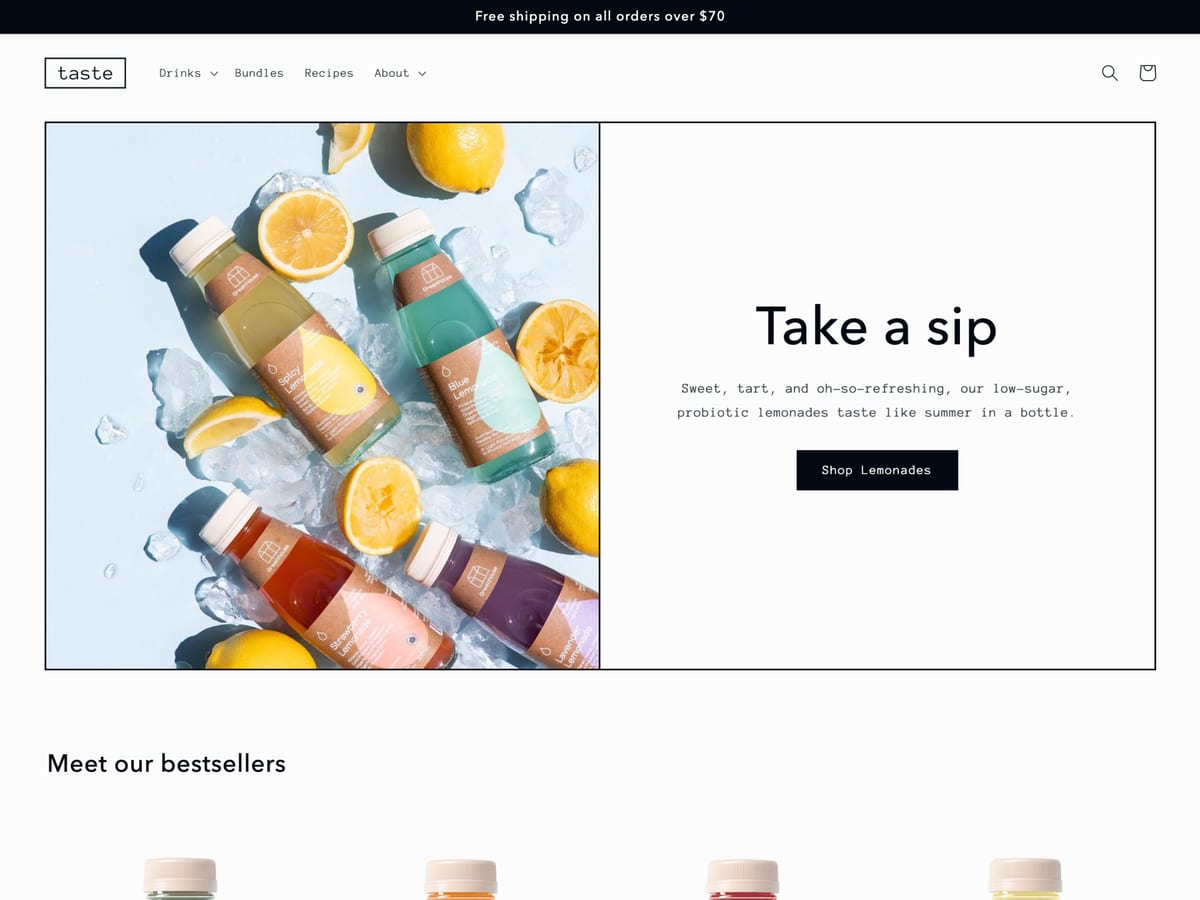 Taste free Shopify theme homepage for a canned drinks brand