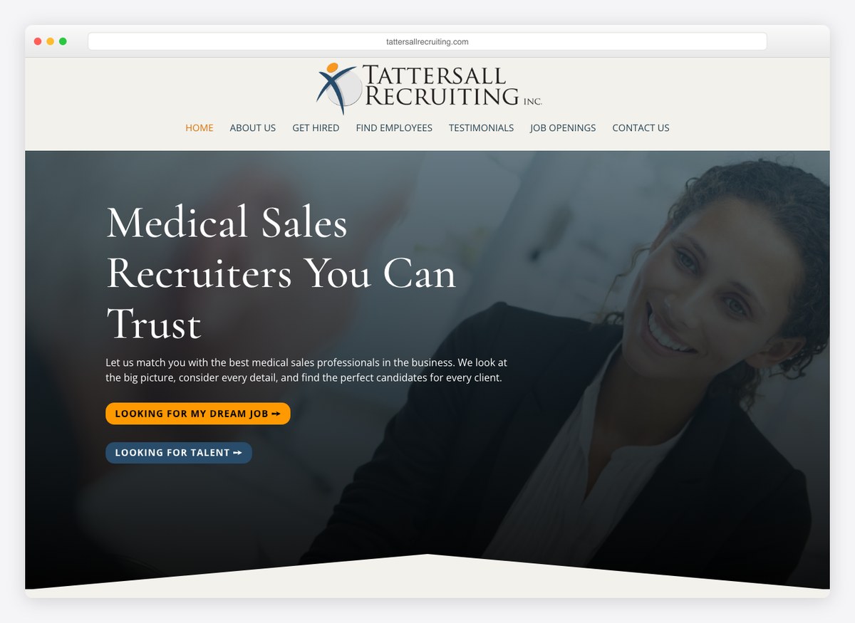 Tattersall Recruiting recruitment website homepage