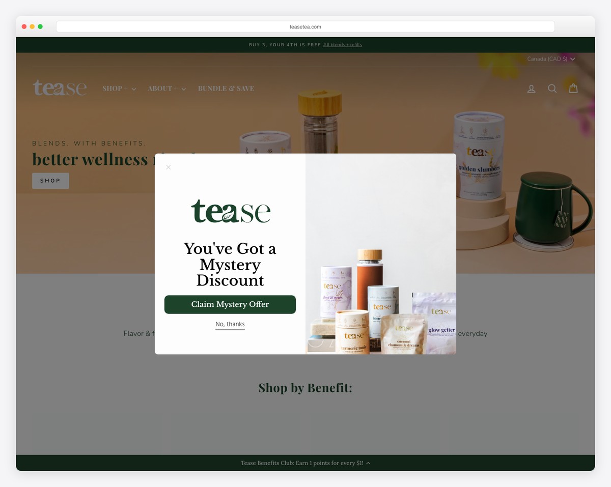 tease tea website example