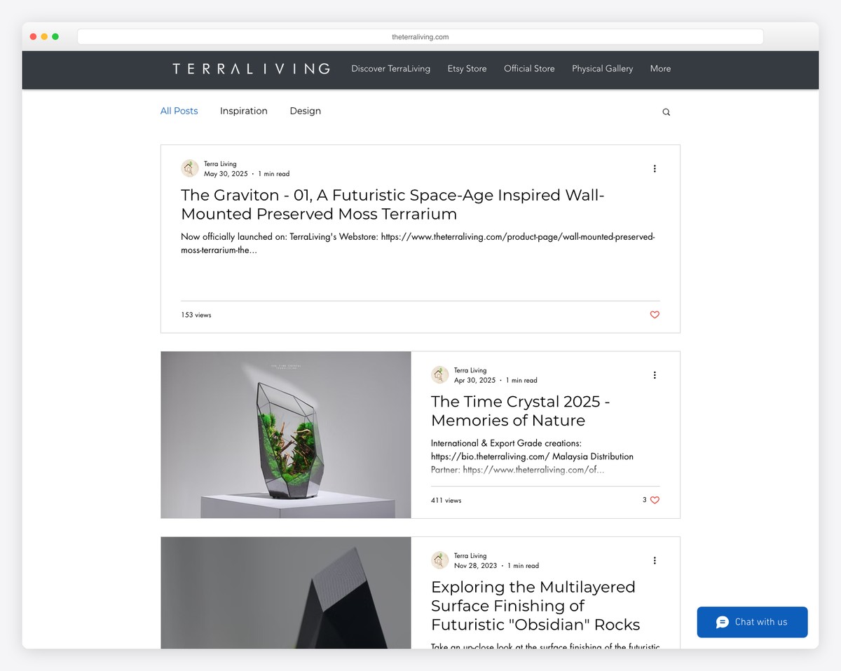 terra living wix blog example