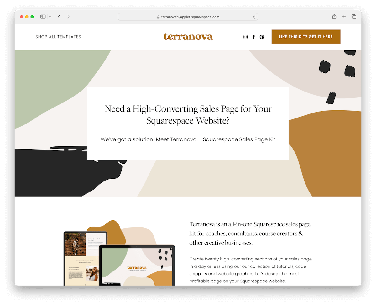 terranova - squarespace template with CTA button in navigation