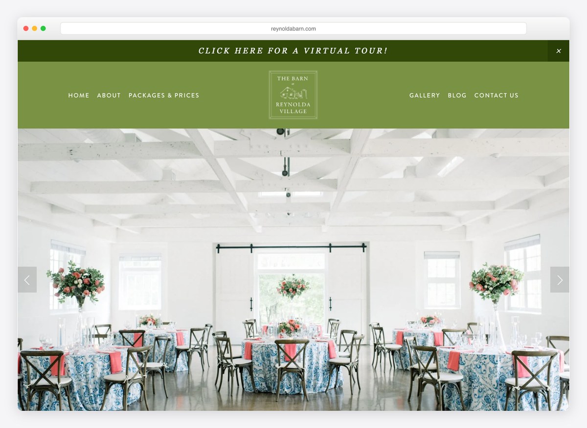 The Barn at Reynolda Village event website homepage