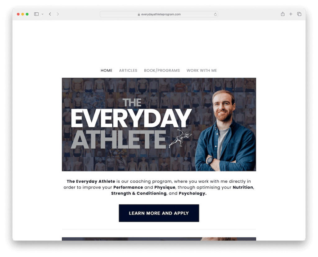 the everyday athlete squarespace landing page example