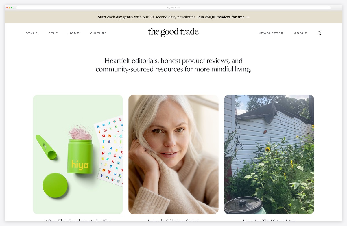 the good trade sustainable lifestyle blog design example