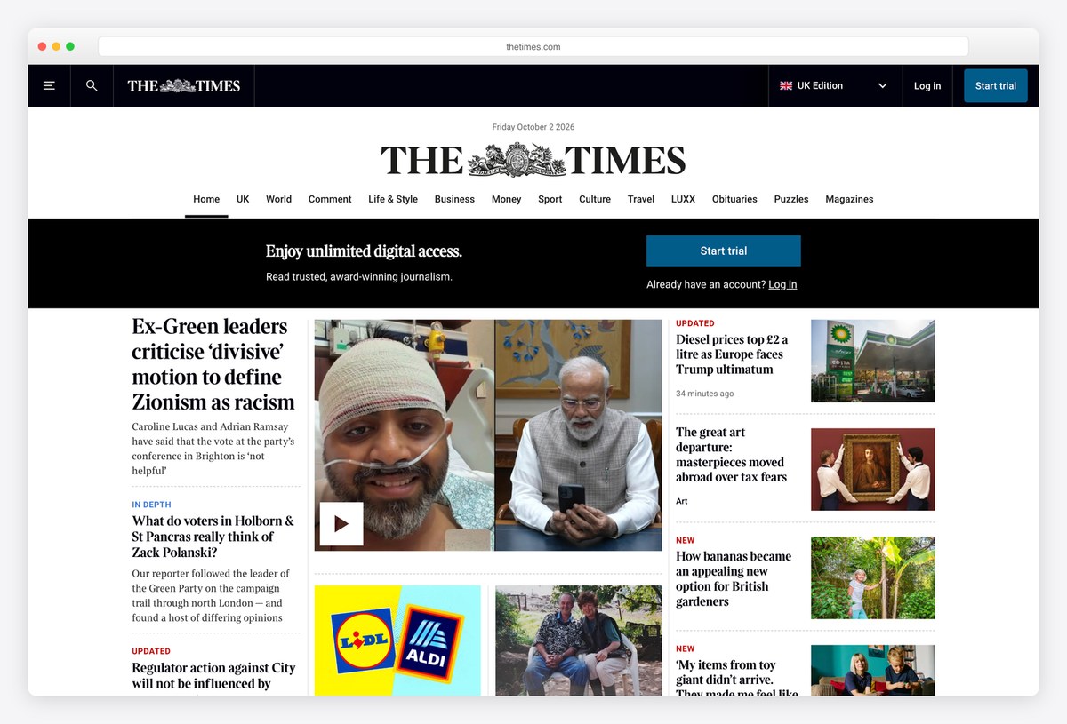 The Times homepage design