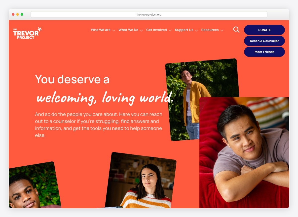 The Trevor Project charity website homepage