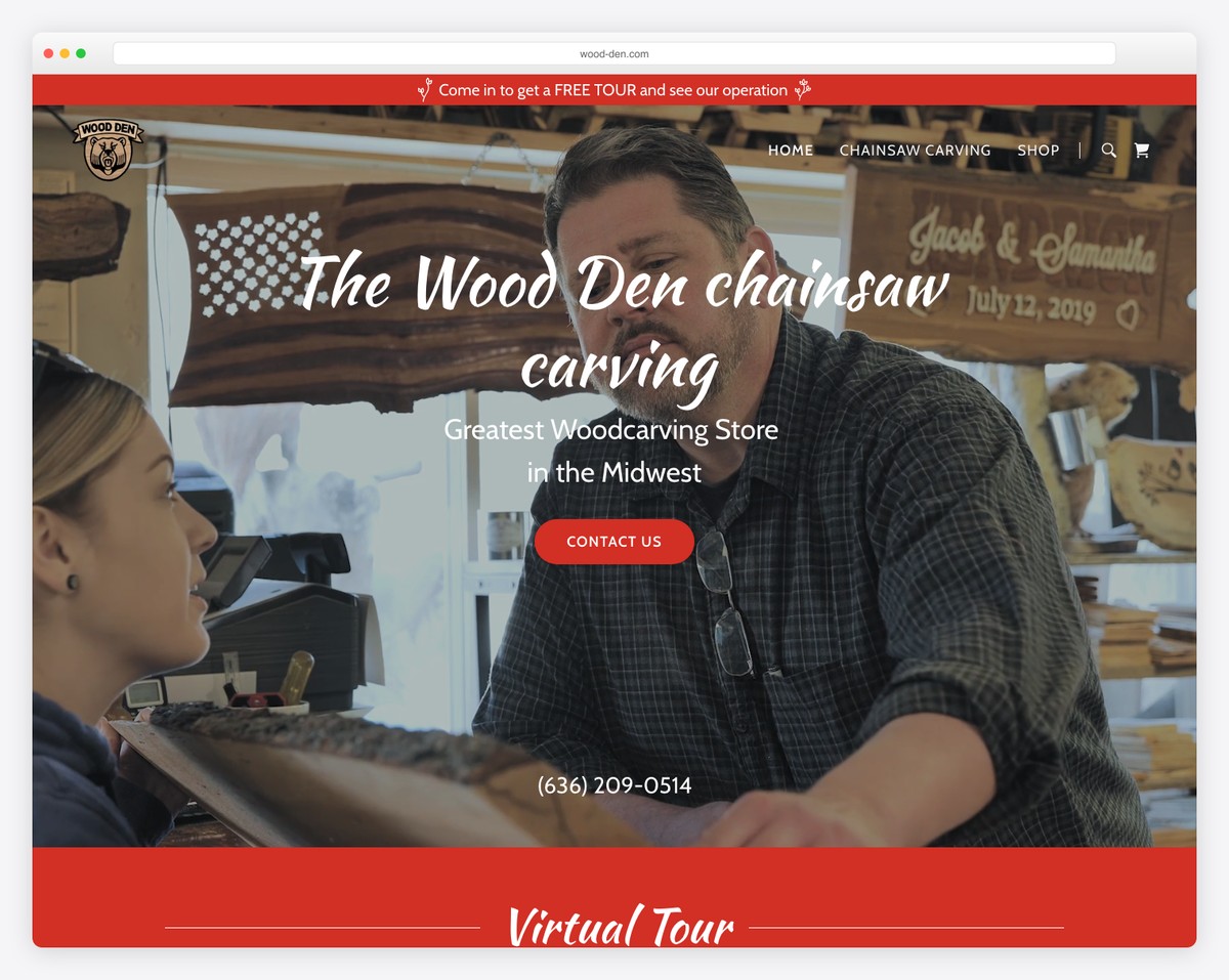The Wood Den chainsaw carving and rustic furniture GoDaddy website