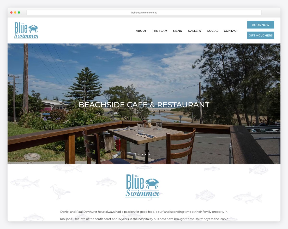 the blue swimmer restaurant & cafe website example