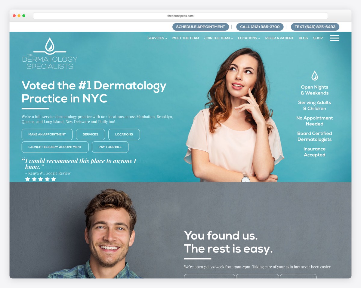 the dermatology specialists website example