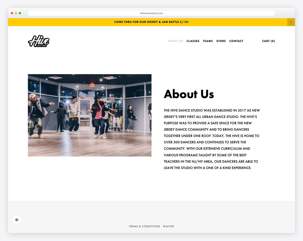 the hive dance studio website example