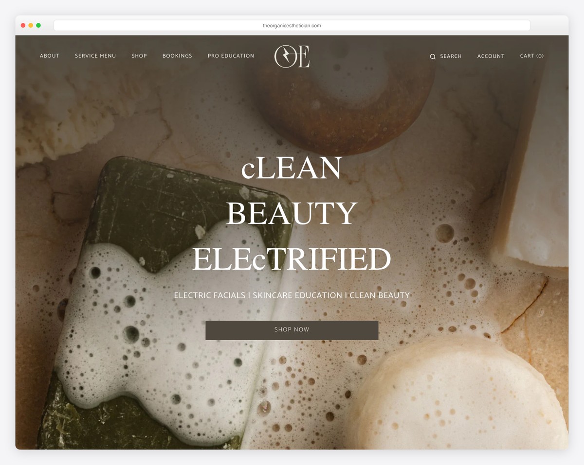 the organic esthetician website example
