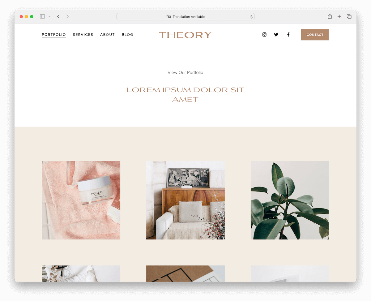 theory squarespace portfolio template