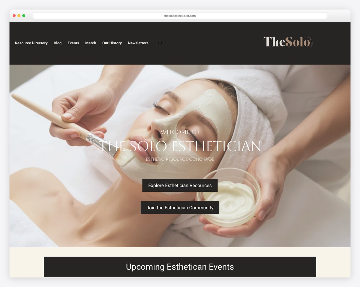 the solo esthetician website example
