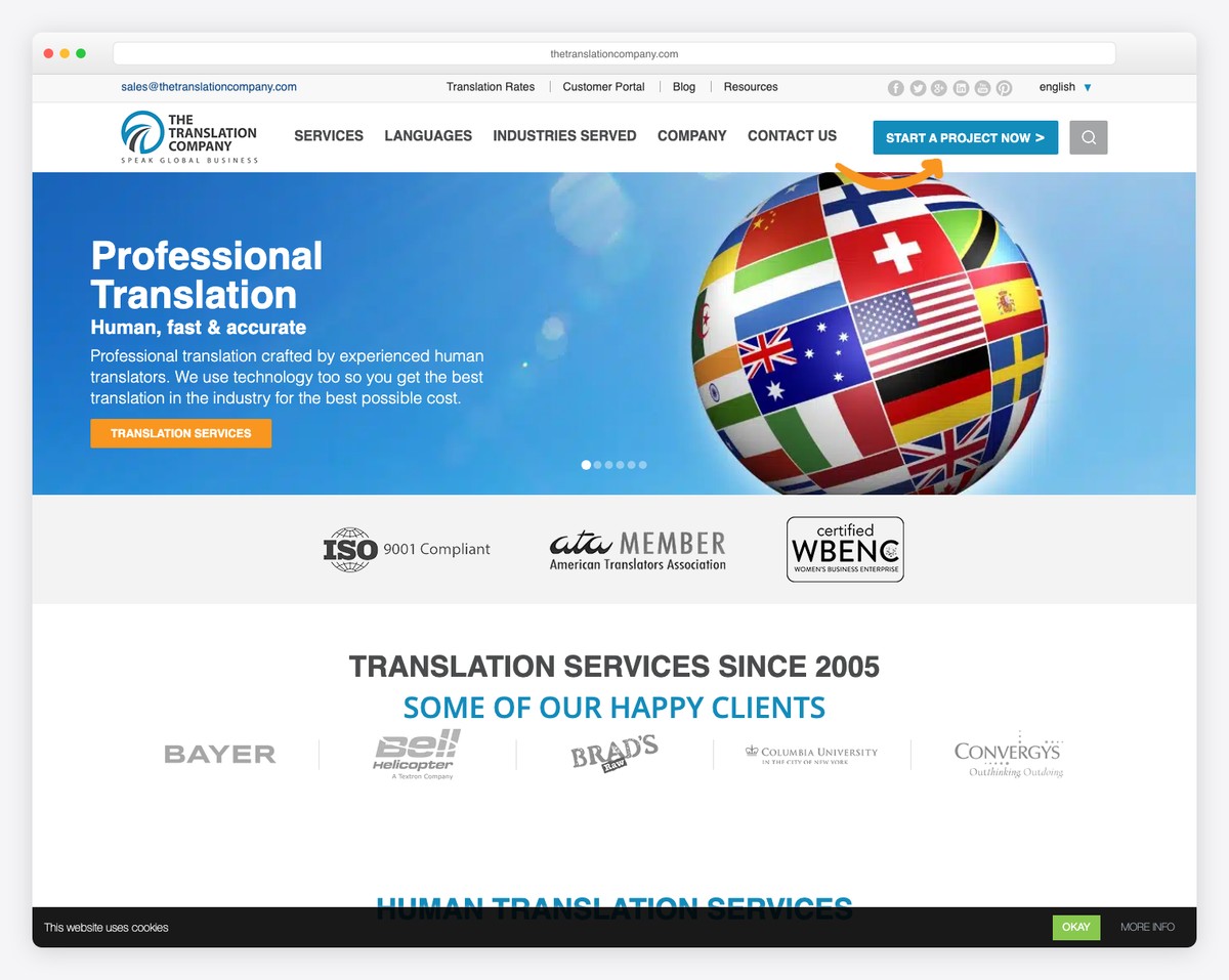 the translation company website example