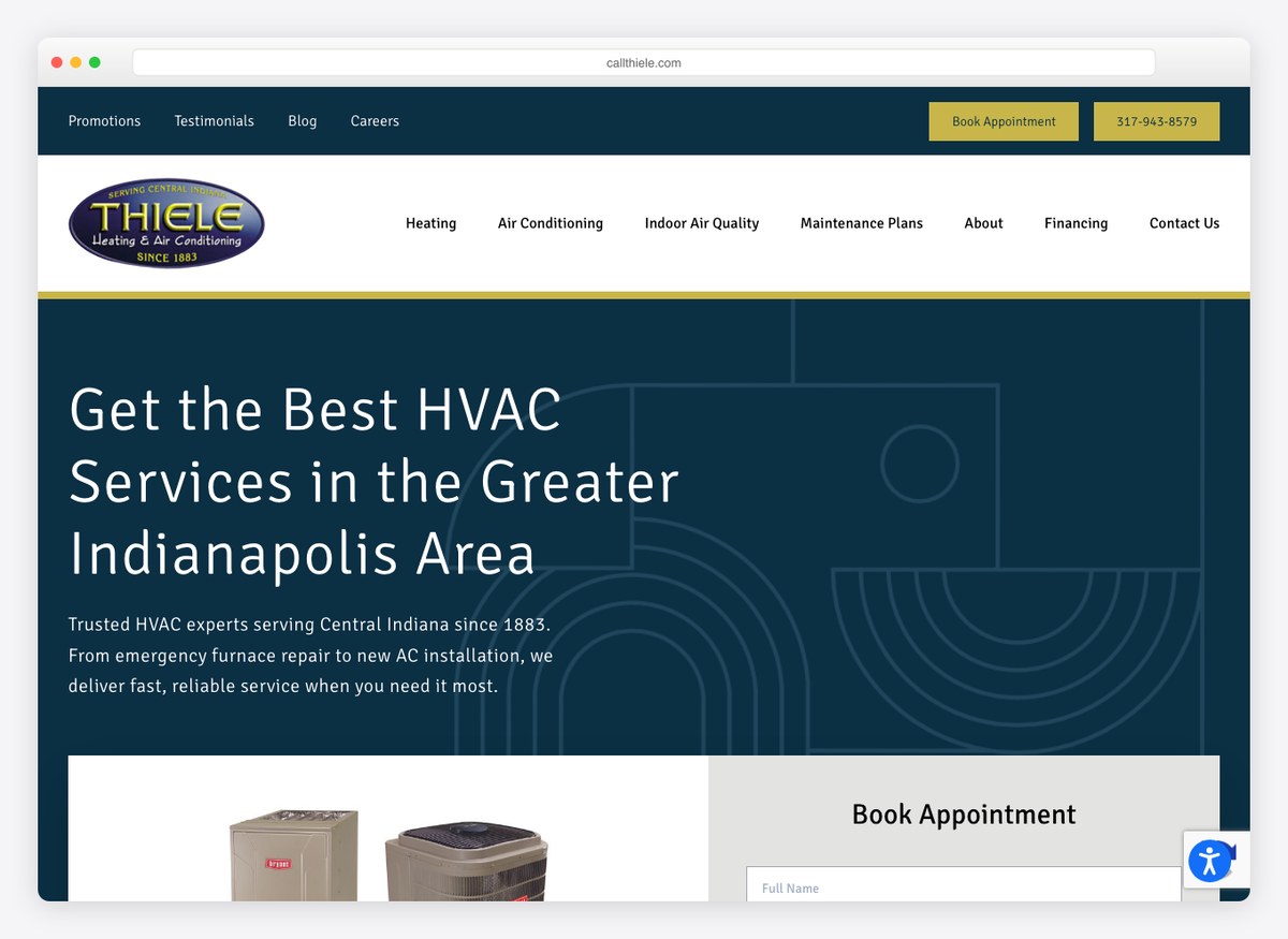 Thiele Heating & Air Conditioning HVAC website homepage