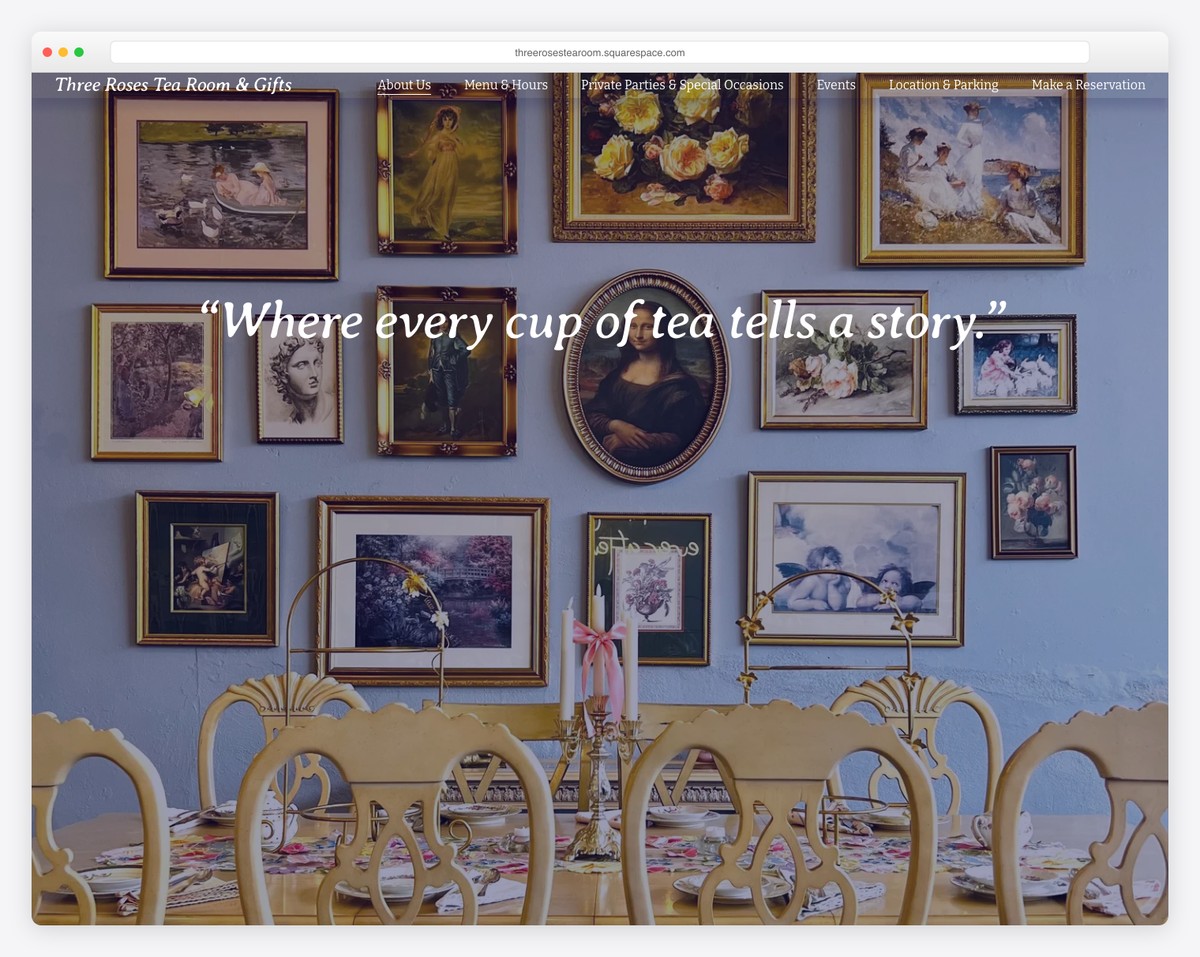 three roses tea room & gifts website example