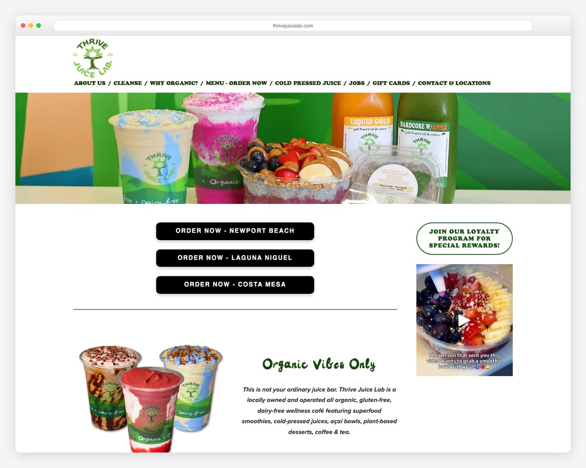 thrive juice lab website example
