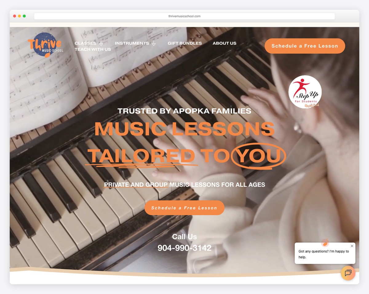 thrive music school website example
