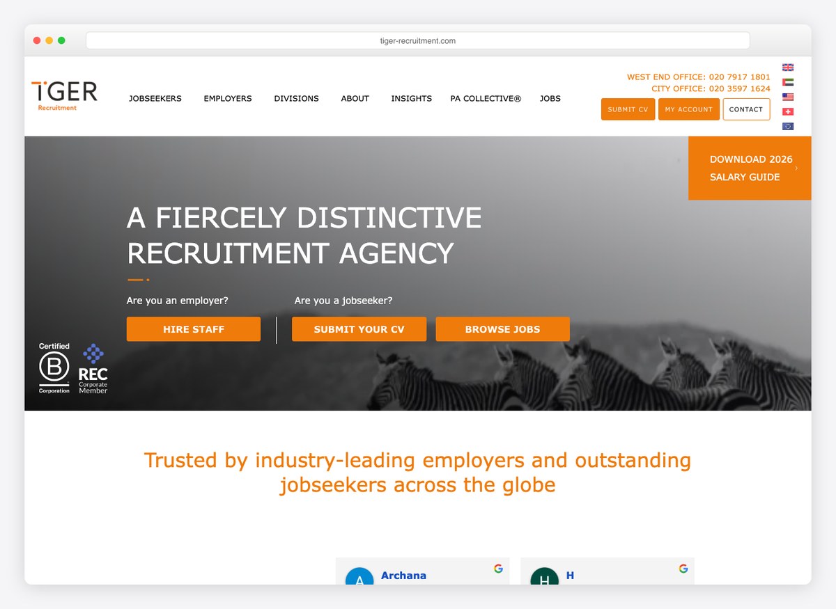 Tiger Recruitment recruitment website homepage
