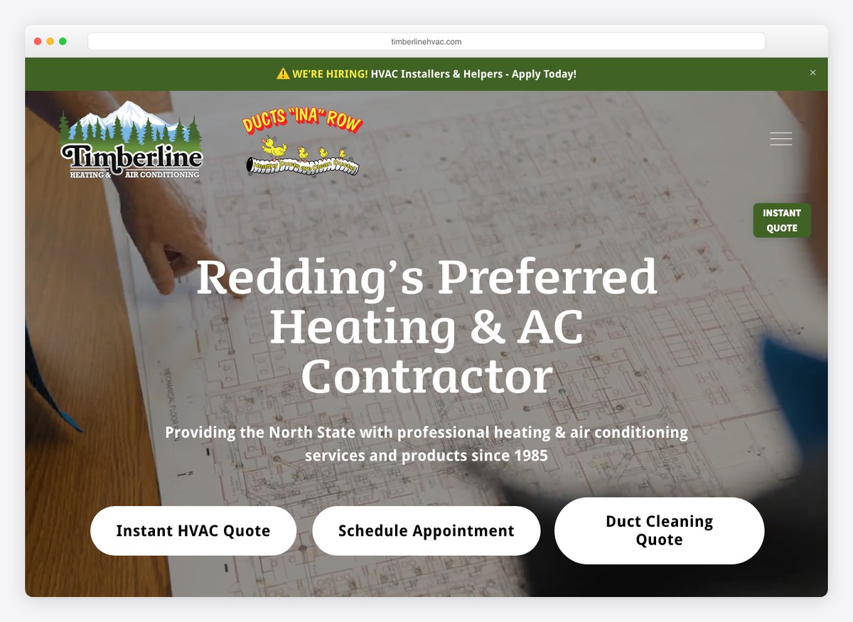 Timberline Heating & Air Conditioning HVAC website homepage