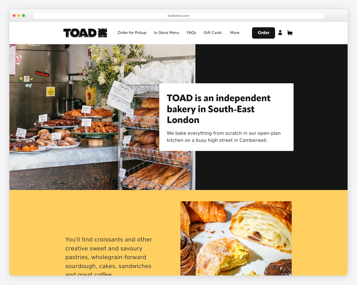 toad bakery business website example
